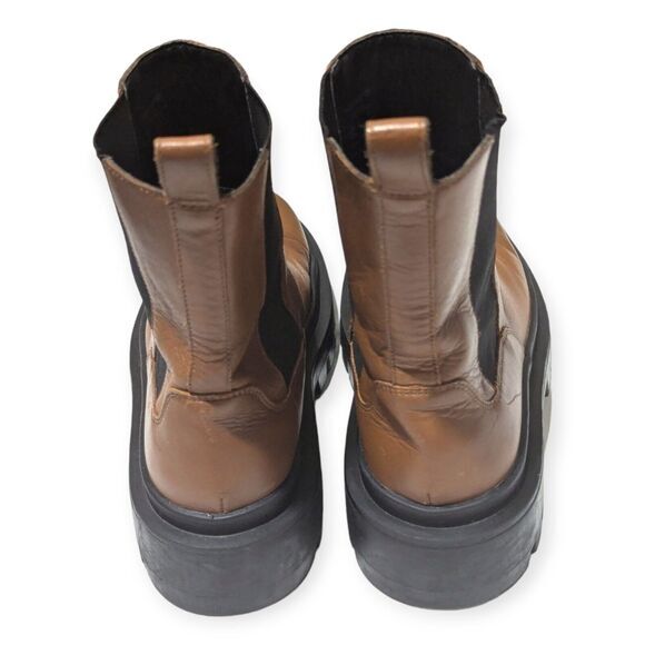Zara Chunky Lug Sole Ankle Boots Women's 40 / 9 Brown Leather Chelsea Grunge - Picture 5 of 7